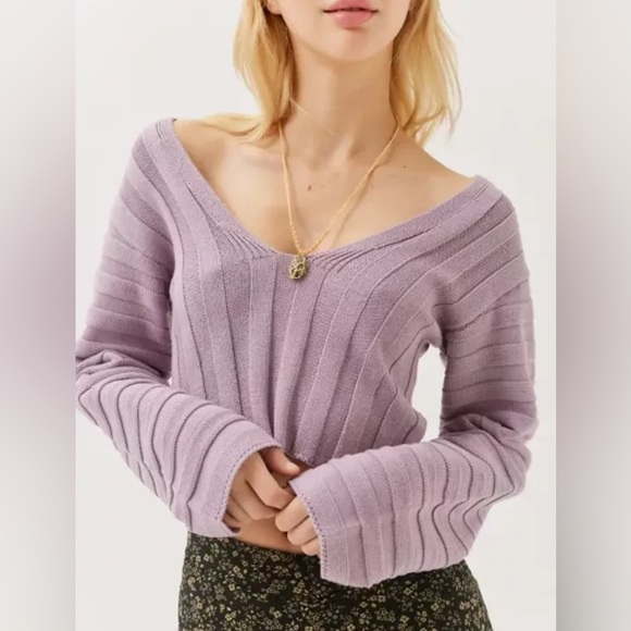 Urban Outfitters BDG Mavis Striped V-Neck Pullover Sweater in Lavender M - Picture 1 of 5